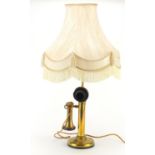 Novelty brass stick telephone design table lamp with shade, overall 70cm high : For Further