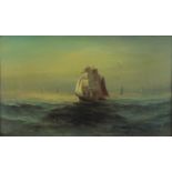 Sailing boat in choppy seas, 19th century oil on board, framed, 42cm x 23cm : For Further