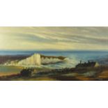 Coastguard Cottages Cuckmere Haven, East Sussex, overlooking the chalk cliffs, oil on canvas, signed