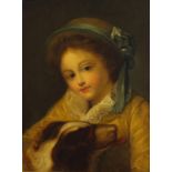 Portrait of a young girl with a dog, Regency oil onto canvas, framed, 39cm x 30cm : For Further