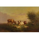 H C Bryant - Cattle and sheep grazing, 19th century oil on canvas, mounted and framed, 75cm x 49.5cm