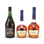 Two bottles of Courvoisier cognac and a bottle of Bardinet Napoleon brandy : For Further Condition