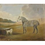 Horse and a poodle in a landscape, 19th century oil onto canvas, bearing the signature Clark,