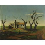 Henk Van Leeuwen - Cottages in a landscape, oil on board, inscribed verso, mounted and framed,