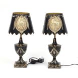 Pair of Toleware lamps with shades, each 55cm high : For Further Condition Reports Please Visit