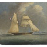 French ship on stormy seas, Victorian oil on black slate, unframed, 27cm by 24.5cm : For Further