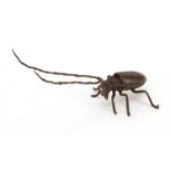 Japanese patinated bronze insect with articulated antennae's, wings and legs, 12cm in length : For