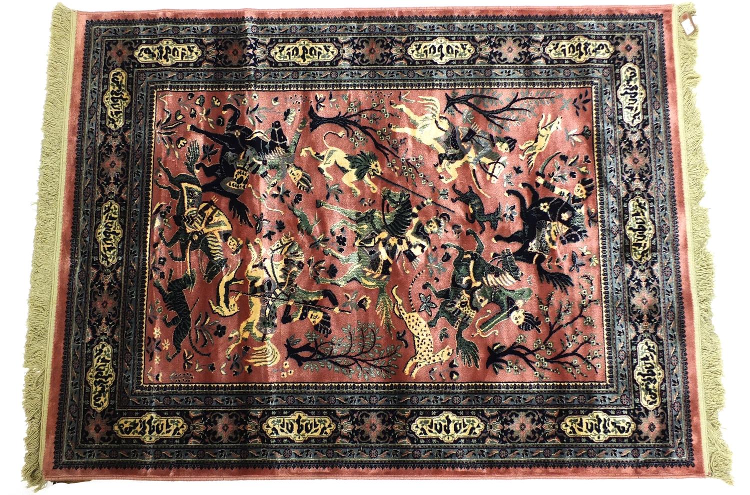 The Sultan Collection silk rug decorated with hunters on horseback, 170cm x 126cm : For Further