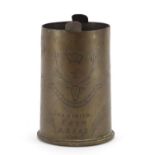 Military interest brass shell case engraved souvenir from Arras, 15cm high : For Further Condition