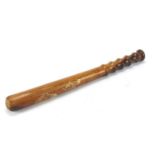 Turned wooden police truncheon with hand painted GR crest, 38cm in length : For Further Condition
