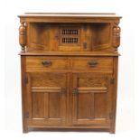 Carved oak court cupboard, 127cm H x 141cm W x 49cm D : For Further Condition Reports Please Visit