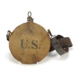 US Military interest water flask with leather strap : For Further Condition Reports Please Visit Our