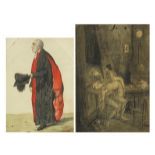 Erotic print and a picture of a gentleman in a robe, inscribed 'Balliol' Dighton 1808, the largest