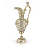 Silver plated wine ewer, cast with grape vines and putti, 36.5cm high : For Further Condition