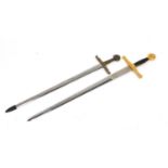 Two Medieval knights design swords, the largest 112cm in length : For Further Condition Reports