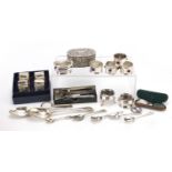 Silver plate including napkin rings, snail forks and jewel box : For Further Condition Reports