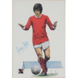 Ex studio George Best coloured print, signed in ink by George Best, mounted and framed, 28cm x