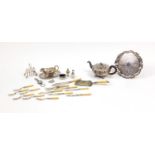 Silver plate including a Victorian teapot and cutlery, some with ivorine handles : For Further