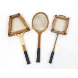 Three vintage tennis and squash rackets comprising Dunlop, Slazenger and Wisden : For Further