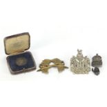 Military interest badges including silver ARP badge and Scottish Kings Own : For Further Condition