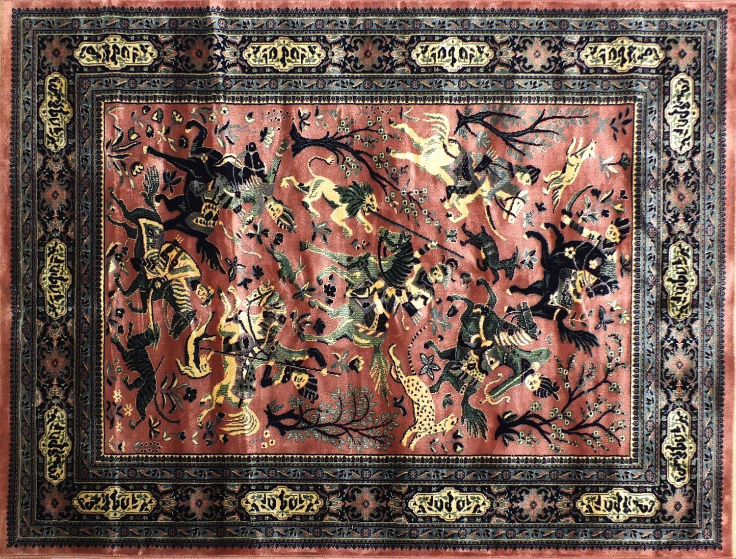 The Sultan Collection silk rug decorated with hunters on horseback, 170cm x 126cm : For Further - Image 3 of 8