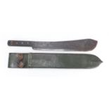 Military interest machete with leather scabbard, the blade impressed S & J Kitchin Ltd 1945, with