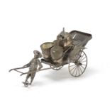 Chinese silver cruet by Zee Sung, in the form of a rickshaw, 21cm in length : For Further