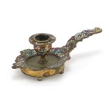 French champlevé enamel brass chamber stick, 17cm in length : For Further Condition Reports Please