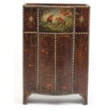 Vintage leather bound stick stand, hand painted with huntsmen and hounds, 74cm high : For Further