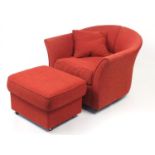 Contemporary swivel tub chair with storage footstool with red upholstery : For Further Condition