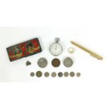 Objects including a Heuer stopwatch, lighter and a Sheaffer fountain pen with 14K gold nib : For