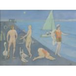 Wendy Chard - Nude figures and animals at the waterside, framed, 81cm x 60cm : For Further Condition