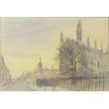 Kings College Cambridge, mixed media, bearing an indistinct signature, mounted and framed, 43.5cm