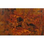 French parquetry hunting scene - La Chasse au Faucon, framed, 102cm x 63cm : For Further Condition