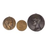 Three bronzed classical bust plaques, the largest 19cm in length : For Further Condition Reports