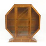 Art Deco walnut octagonal display cabinet with glass shelves by Rurka, 126cm H x 112cm W x 28cm