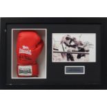 John H Stracey framed display of a signed boxing glove and photograph, overall 72cm x 49cm : For