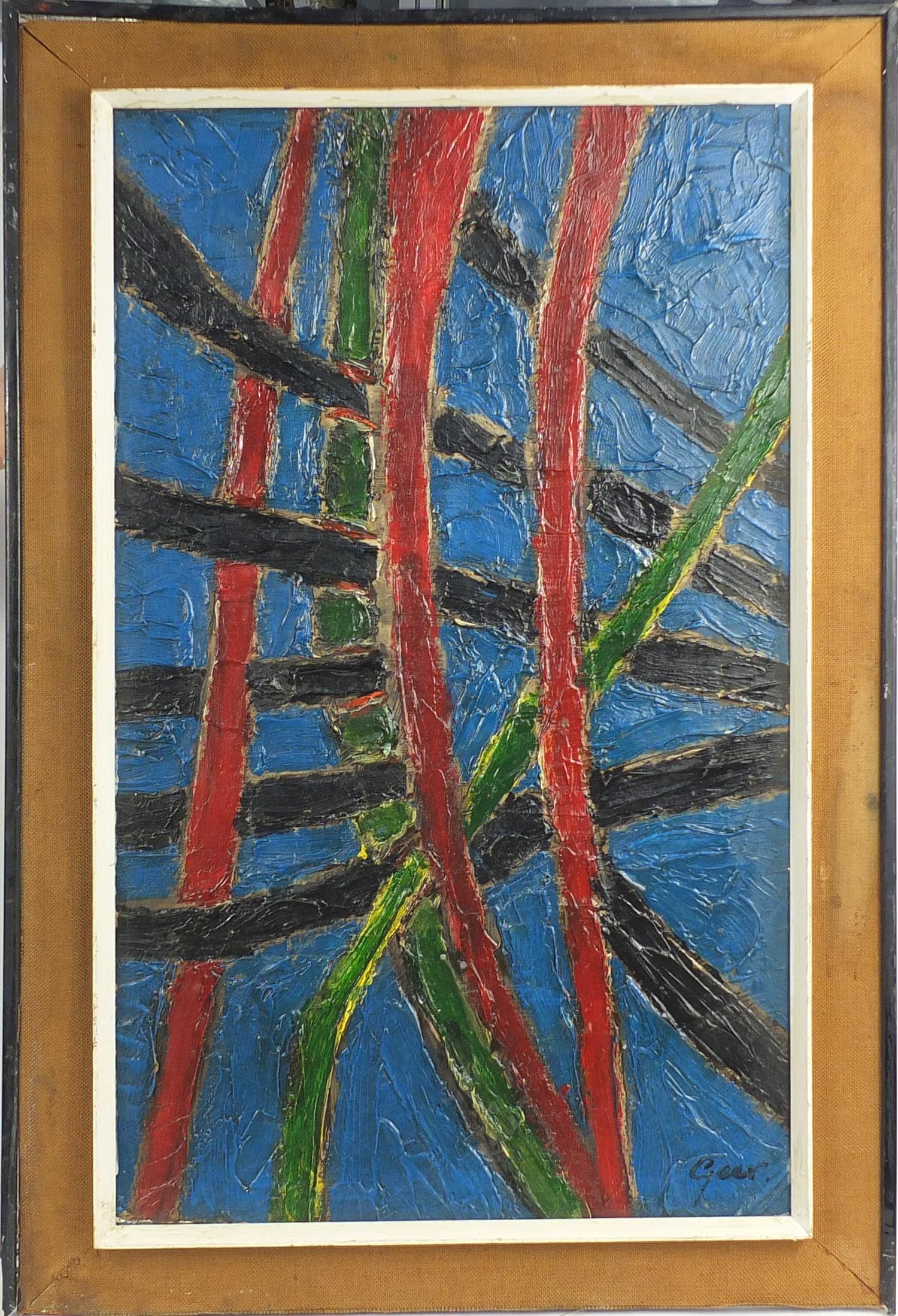 Abstract composition, Russian School oil onto board, framed, 91cm x 55cm : For Further Condition - Image 2 of 5