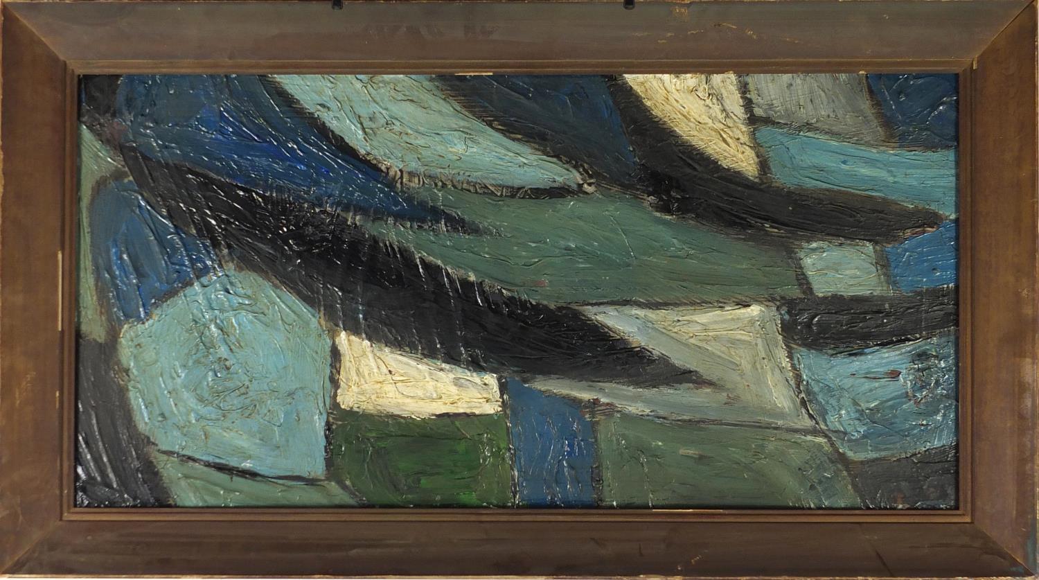 After William Gear - Abstract composition, oil onto canvas, framed, 78.5cm x 38.5cm : For Further - Image 2 of 4