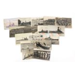 Shipping postcards, some black and white photographic including aircraft flying over HMS Ark Royal :