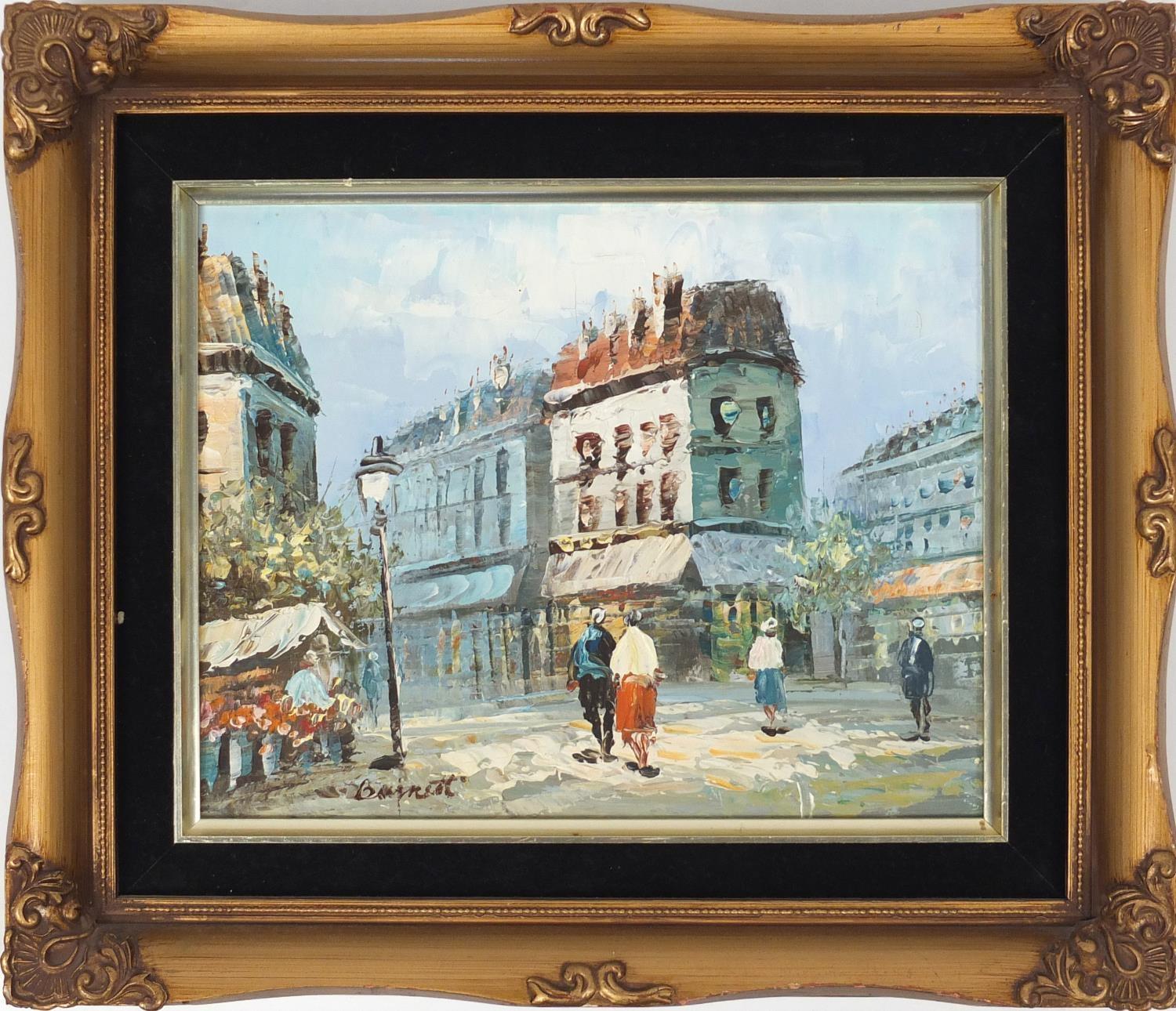 Burnett - Parisian street scene, oil onto canvas, framed, 24cm x 19cm : For Further Condition - Image 2 of 4