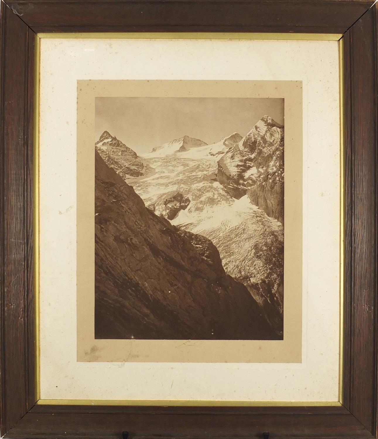 Two black and white photographs of snow covered mountains and a coastal view, each framed, the - Image 4 of 9