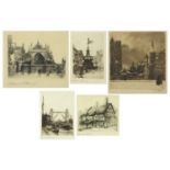 Five black and white pencil signed etchings including four by Edward J. Cherry : For Further