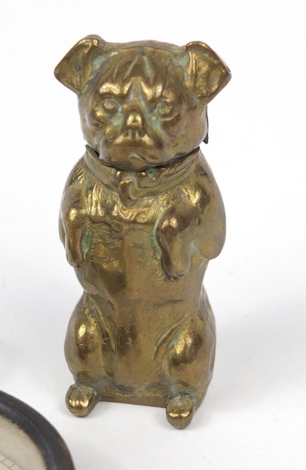 Novelty brass dog design vesta and a Negretti and Zambra compass : For Further Condition Reports - Image 3 of 5