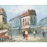 Burnett - Parisian street scene, oil onto canvas, framed, 24cm x 19cm : For Further Condition
