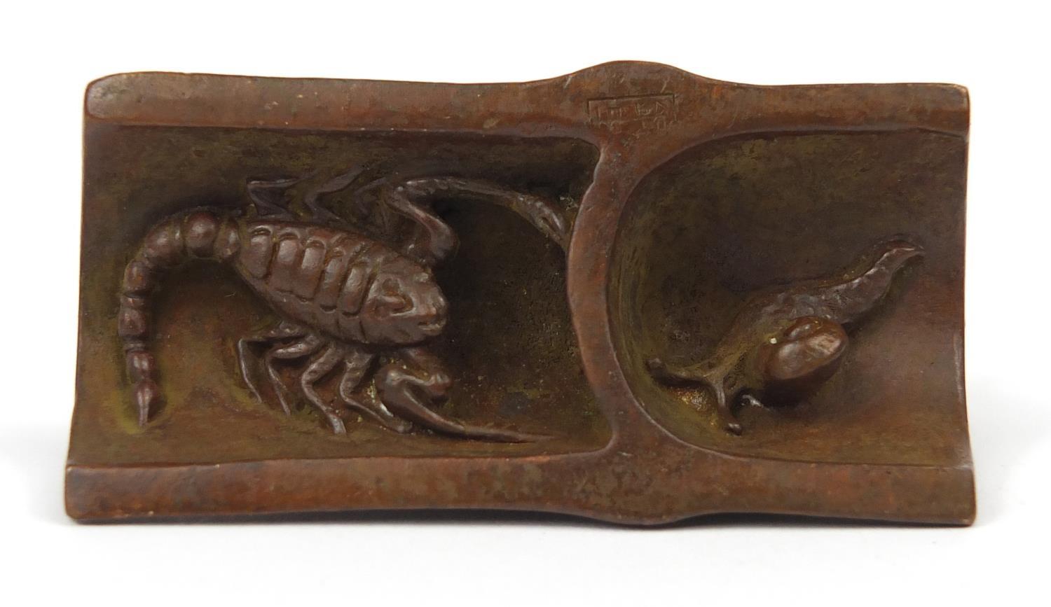 Japanese patinated bronze of a locust, snail and scorpion, 6.5cm in length : For Further Condition - Image 3 of 4