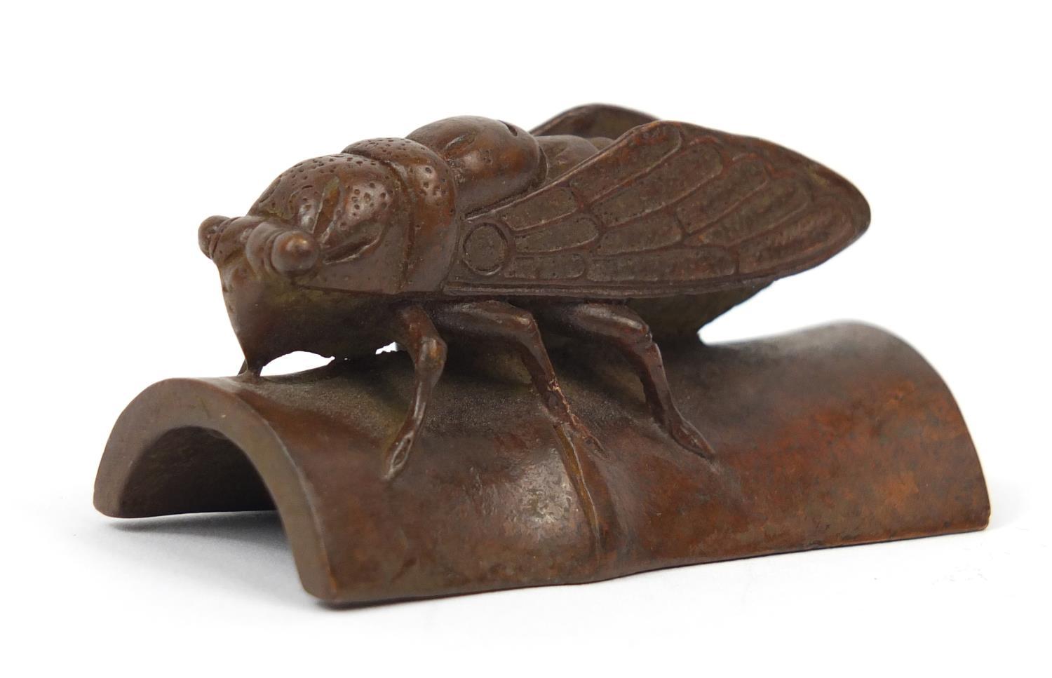 Japanese patinated bronze of a locust, snail and scorpion, 6.5cm in length : For Further Condition