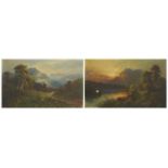 Extensive mountain landscapes, pair of oil on canvases, unframed, 51cm x 31cm : For Further