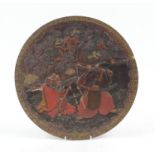Japanese lacquered plate decorated with warriors, 39cm diameter : For Further Condition Reports