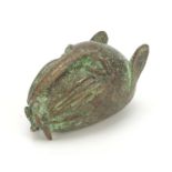 Archaic style bronzed cat's head, 12cm in length : For Further Condition Reports Please Visit Our